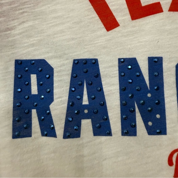 Texas Rangers Baseball Shirt | Sporty-Prep Blokecore Raglan | PINK VS XS - Picture 6 of 8